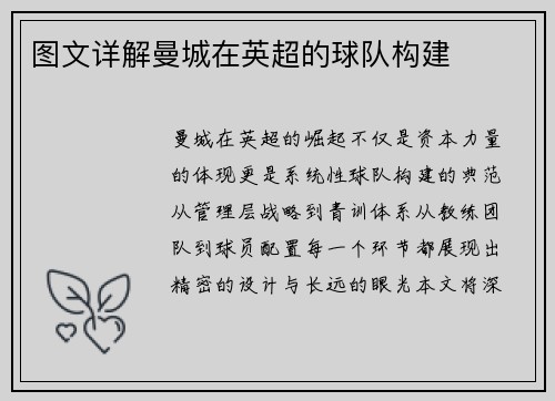 图文详解曼城在英超的球队构建